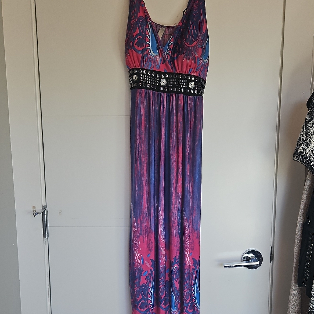 Pink and Blue Midi Summer Dress
